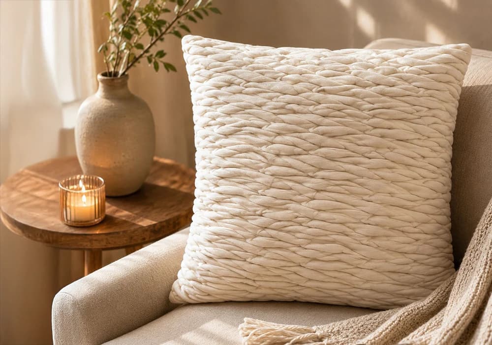 Coussin Décoratif Tressé Écru – 45 x 45 cm - Image 1