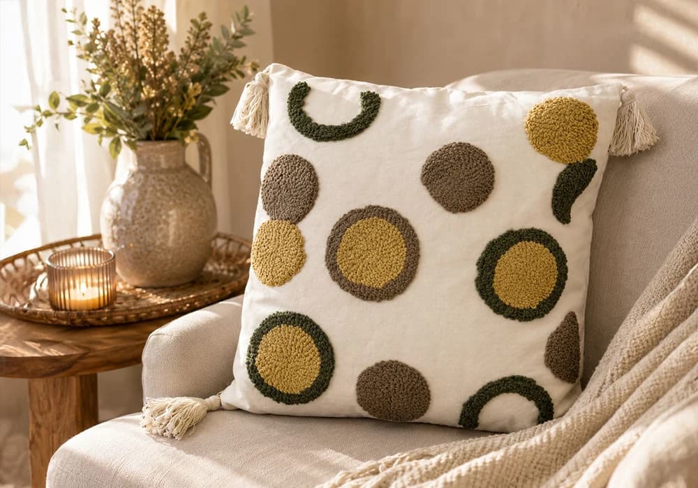 Coussin Décoratif CERCLE Vert & Beige – 45 x 45 cm - Image 1