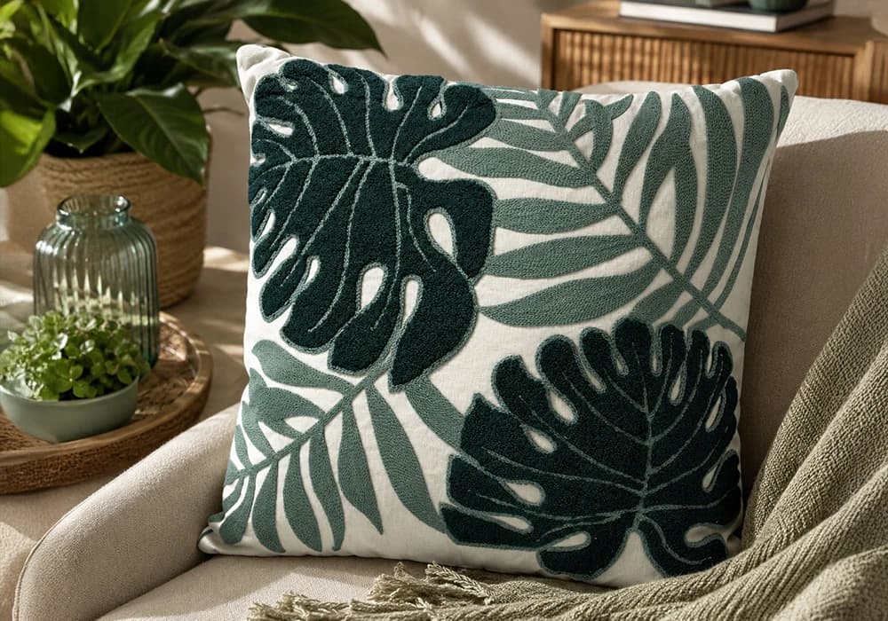 Coussin Décoratif Tropical Sauge – 45 x 45 cm - Image 1