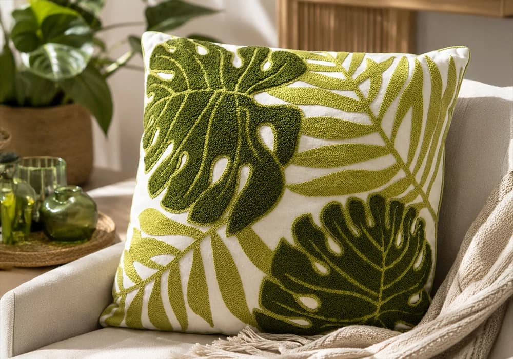Coussin Décoratif Tropical Vert Olive – 45 x 45 cm - Image 1