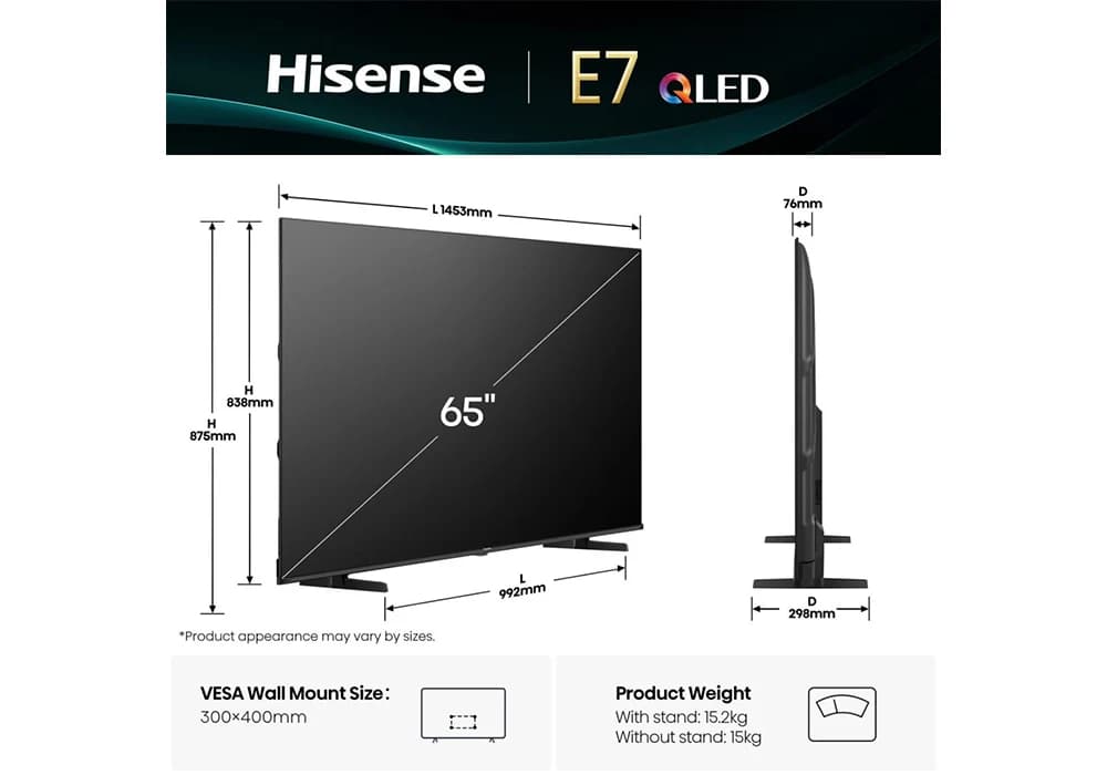 TV QLED AI 4K HDR10+ 65″ 165cm HISENSE (65E7Q) - Image 4