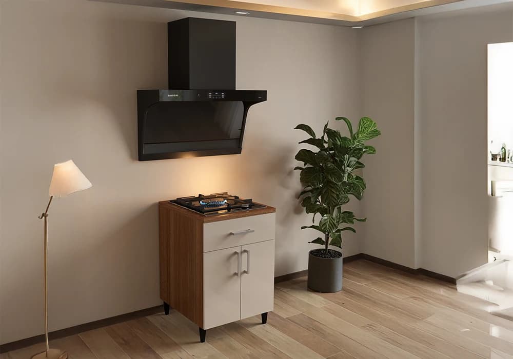 Meuble Bas 60 cm Cuisson 2 Portes Beige (COLLECTION SELENA) - Image 1