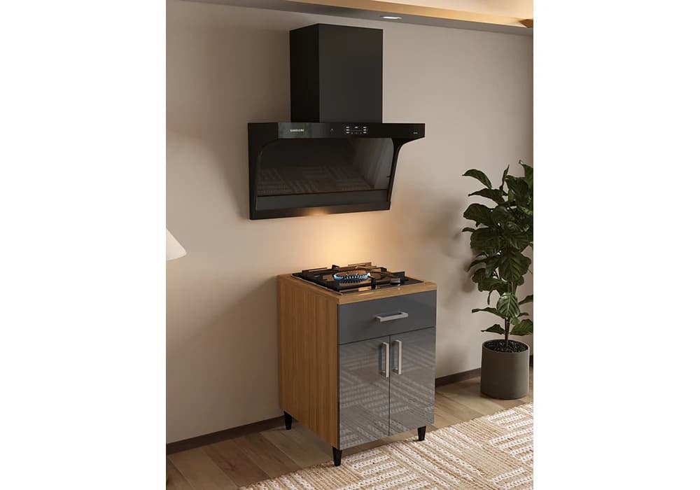 Meuble Bas 60 cm Cuisson 2 Portes Gris (COLLECTION SELENA) - Image 1