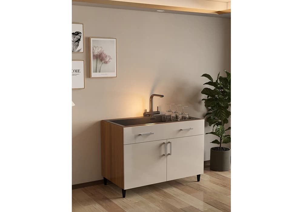 Meuble Bas Sous Evier 120 cm/ 2 Portes Beige (COLLECTION SELENA) - Image 2