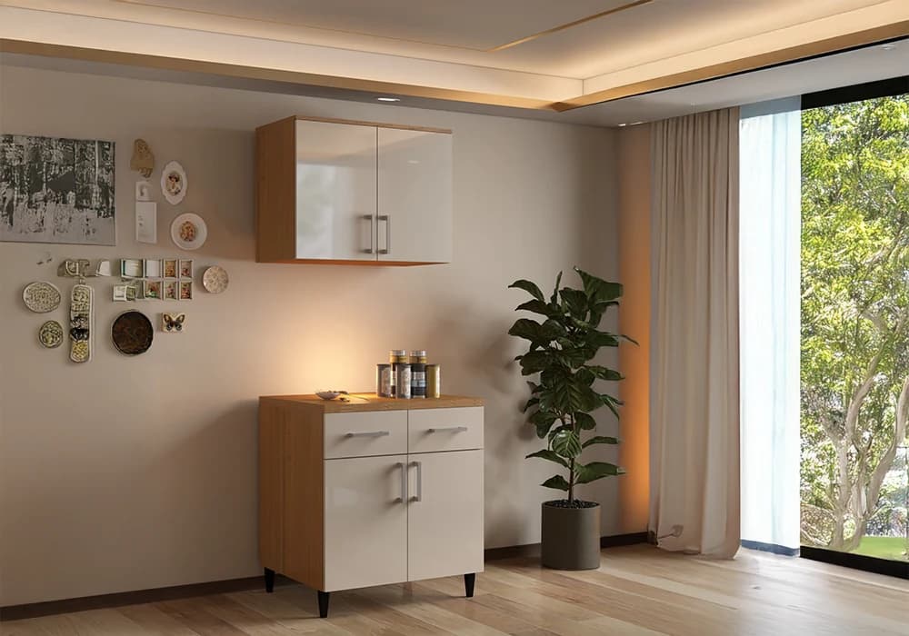 Meuble Haut 80 cm / 2 Portes Beige (COLLECTION SELENA) - Image 1