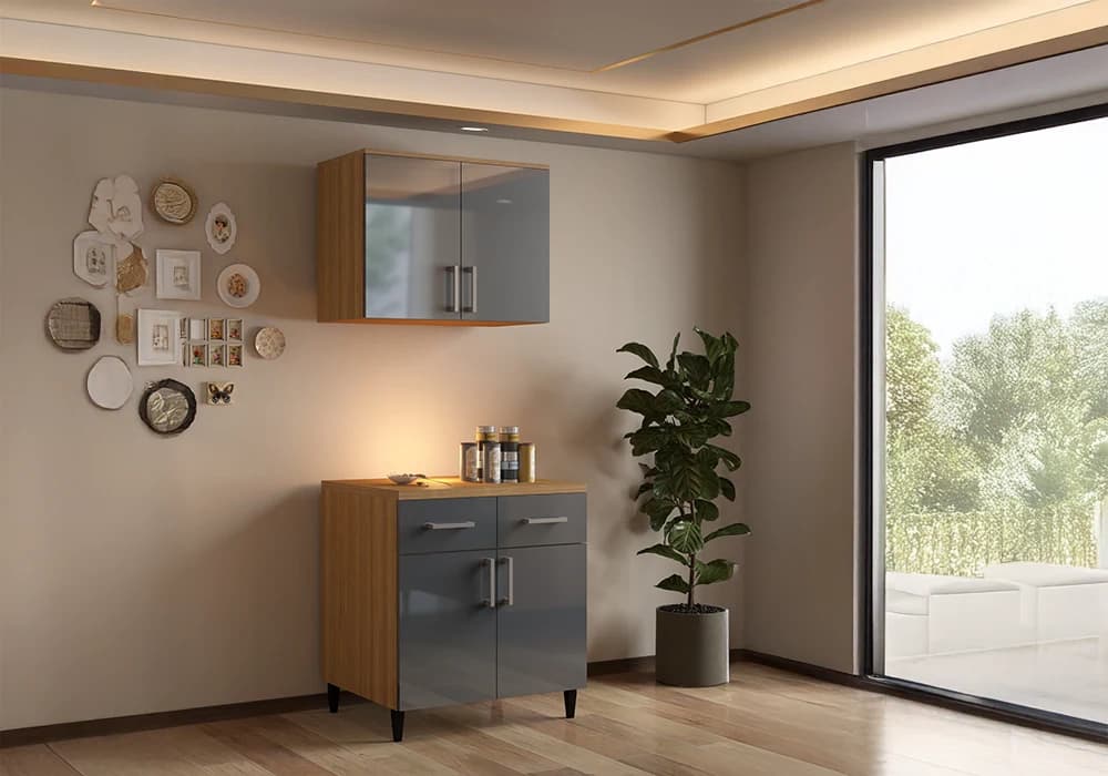 Meuble Haut 80 cm / 2 Portes Gris (COLLECTION SELENA) - Image 1