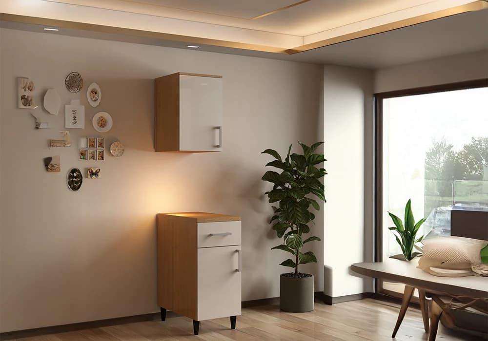 Meuble Haut 40 cm / 1 Porte Beige (COLLECTION SELENA) - Image 1