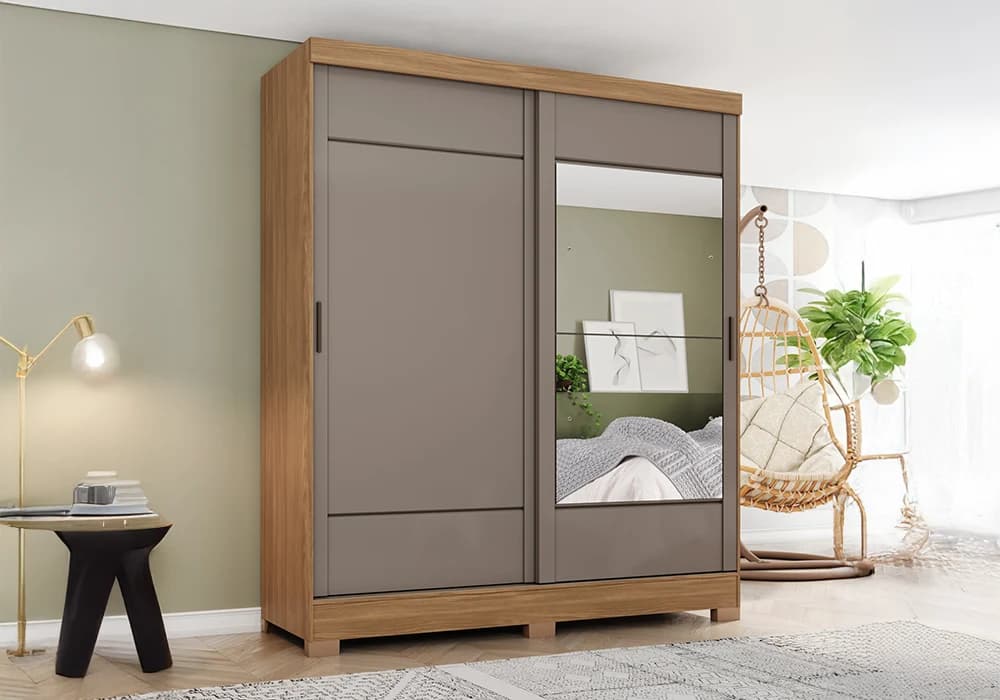 Armoire 2 Portes Coulissantes Cappucino avec Miroir - Image 1