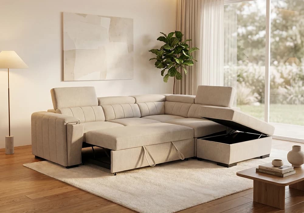 Salon D'Angle Convertible HARMONY Beige - Image 2