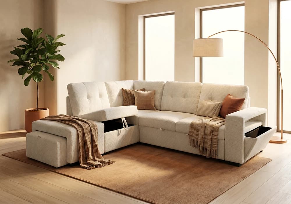Salon D'angle Convertible GREVY Beige - Image 1