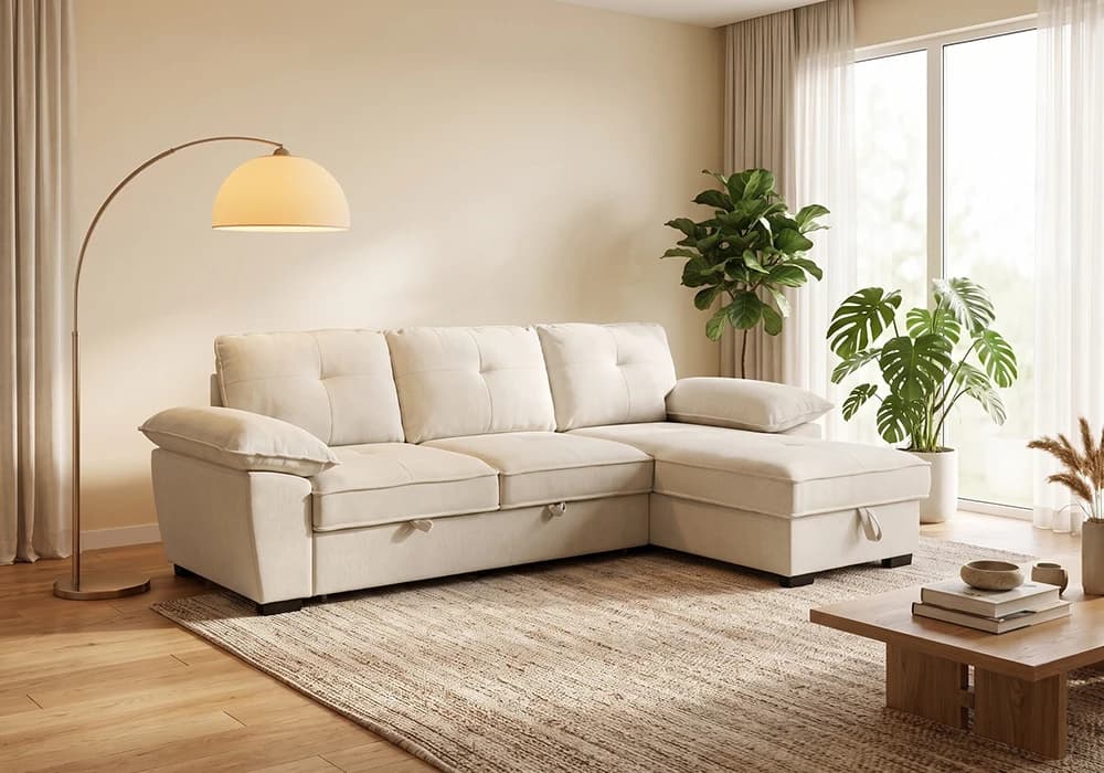 Salon D'Angle Convertible Réversible FETIA Beige - Image 1