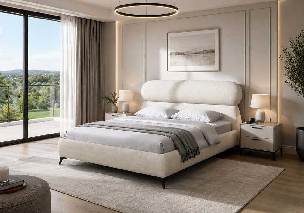 Lit 140x190 cm NOYA Beige Avec Sommier - Image 1