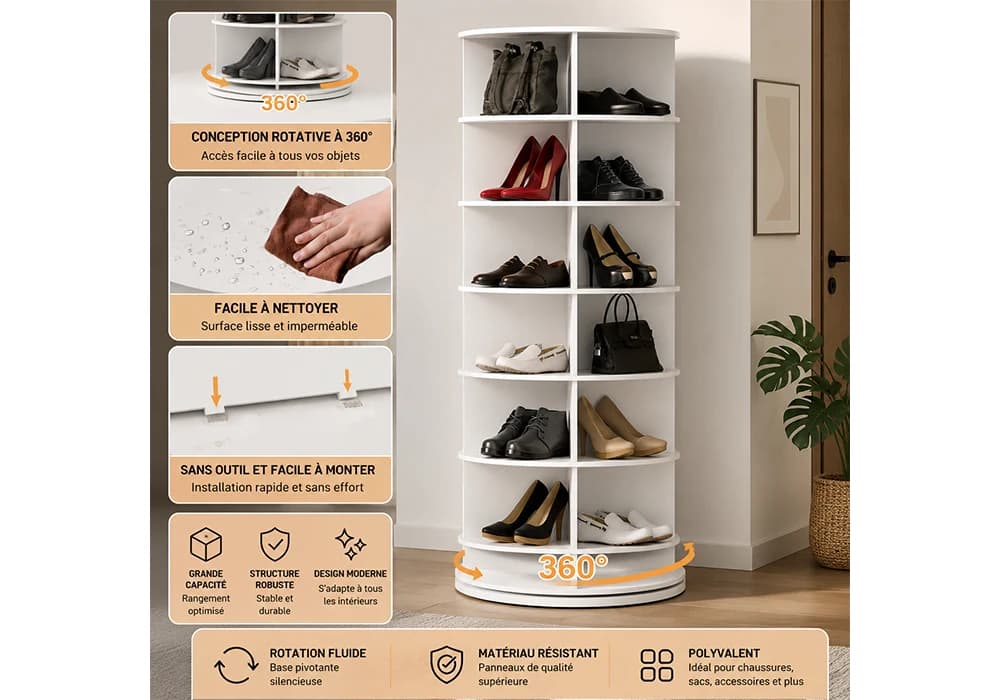 Meuble de Rangement Chaussures Rotatif 360 - Image 2