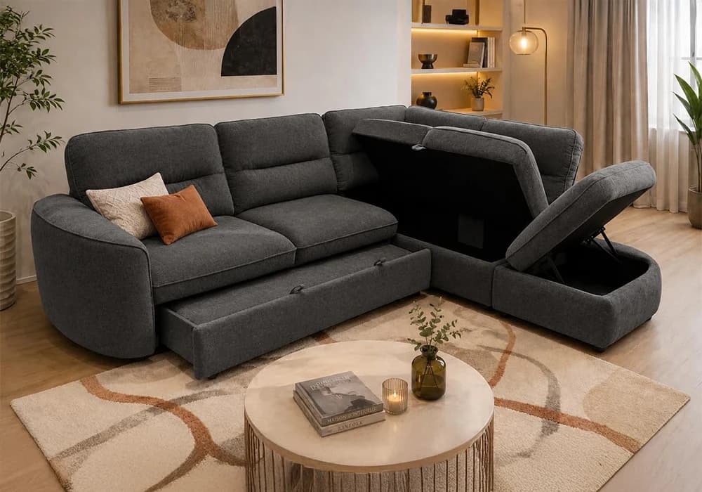 Salon D’Angle Convertible ZENIA Gris Foncé - Image 2