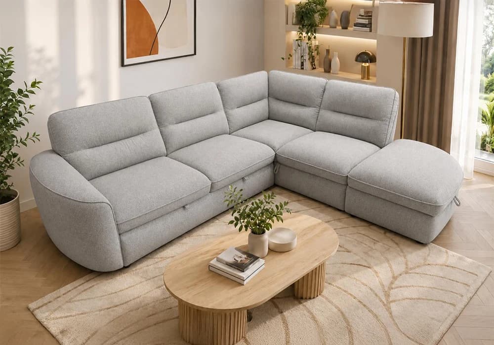 Salon D’Angle Convertible ZENIA Gris Clair - Image 1