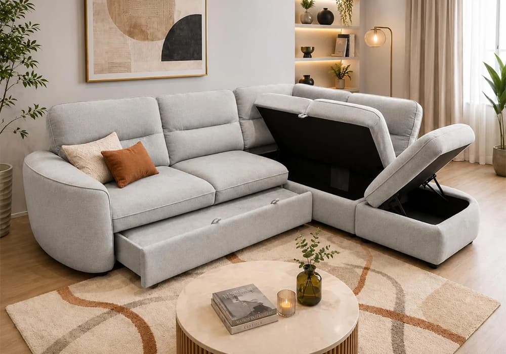 Salon D’Angle Convertible ZENIA Gris Clair - Image 2