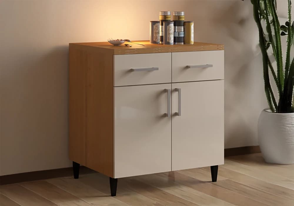 Meuble Bas 80 cm 2 Portes/ 2 Tiroirs Beige (COLLECTION SELENA) - Image 1