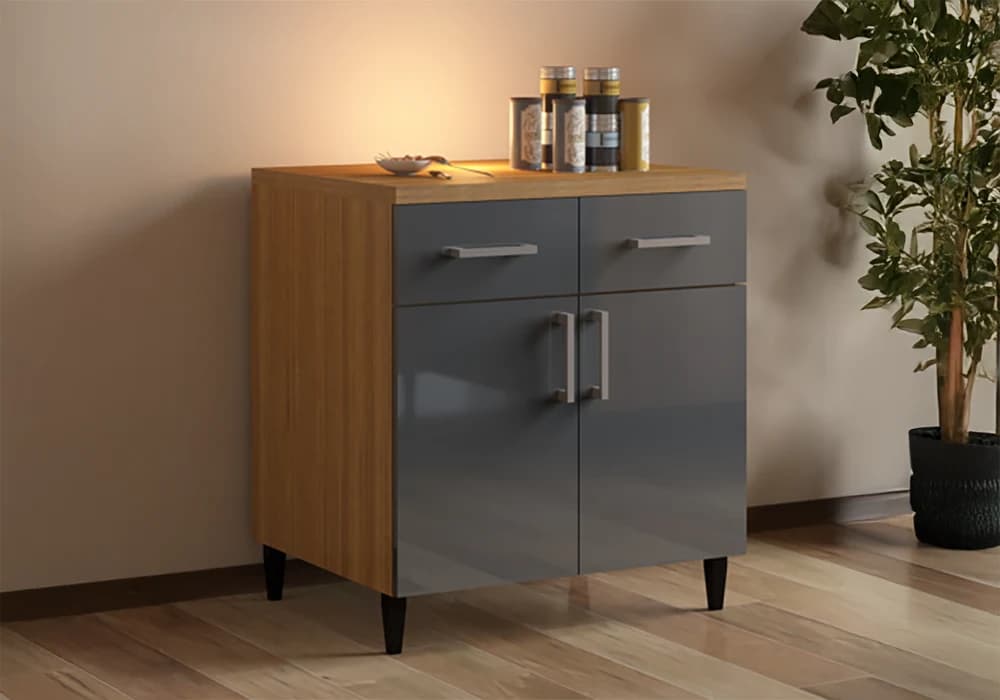 Meuble Bas 80 cm 2 Portes/ 2 Tiroirs Gris (COLLECTION SELENA) - Image 1