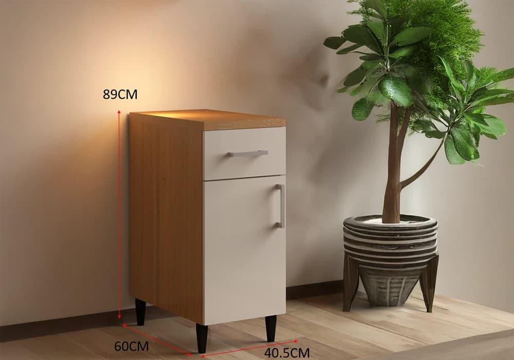 Meuble Bas 40 cm 1 Porte/ 1 Tiroir Beige (COLLECTION SELENA) - Image 1