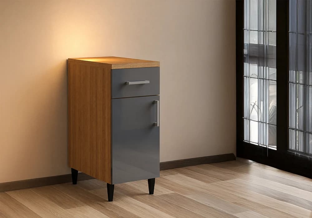 Meuble Bas 40 cm 1 Porte/ 1 Tiroir Gris (COLLECTION SELENA) - Image 1