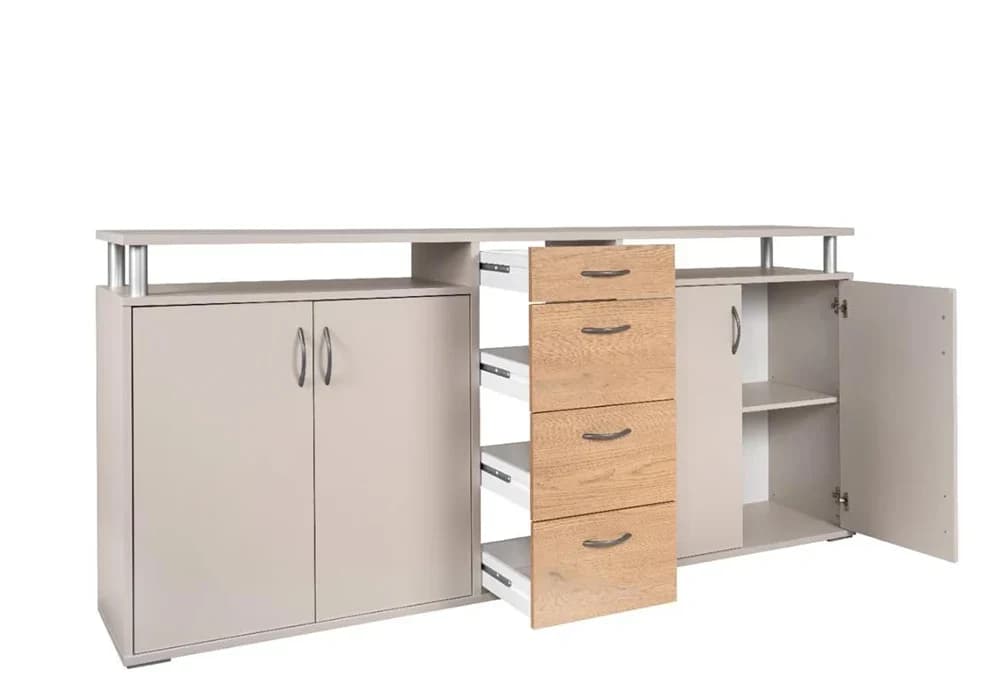 Bahut Bas MAXIMO 4 Portes/ 4 Tiroirs Beige/ Chêne Sonoma - Image 2