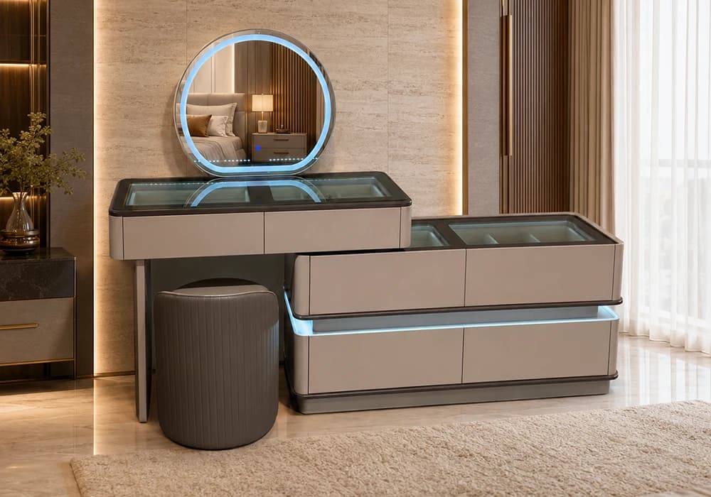 Coiffeuse LED MARLO 6 Tiroirs Avec Pouf - Image 1