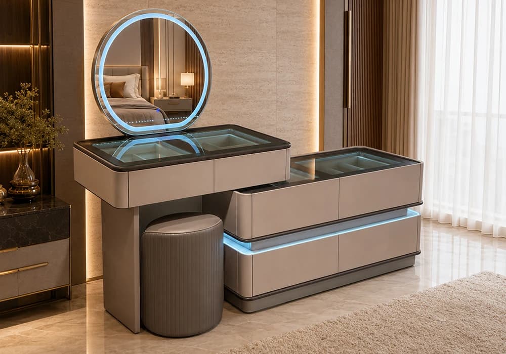 Coiffeuse LED MARLO 6 Tiroirs Avec Pouf - Image 2