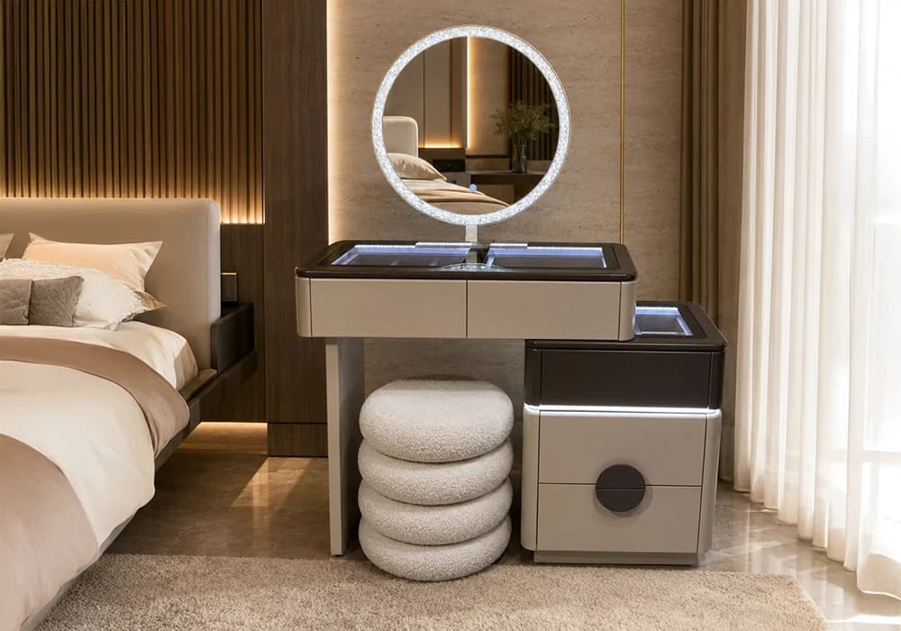 Coiffeuse LED SIMA 5 Tiroirs Avec Pouf - Image 1