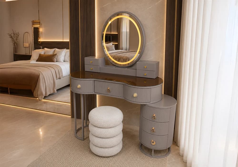 Coiffeuse LED PRIVA 10 Tiroirs Avec Pouf - Image 2