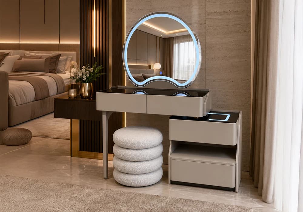 Coiffeuse LED OPERA 4 Tiroirs Avec Pouf - Image 1