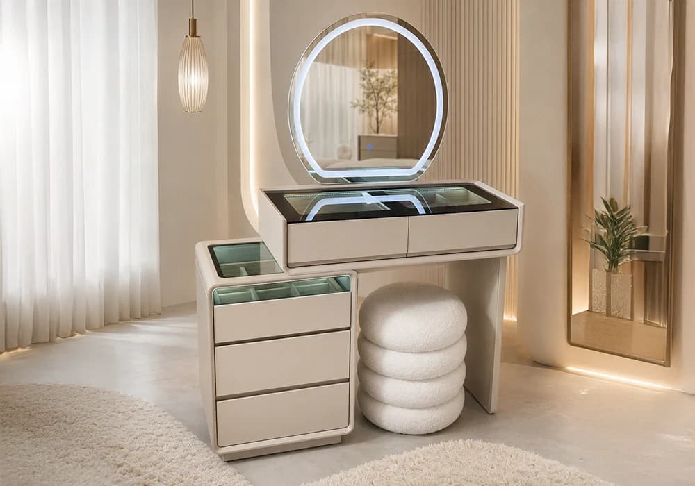 Coiffeuse LED OMER 5 Tiroirs Avec Pouf - Image 1
