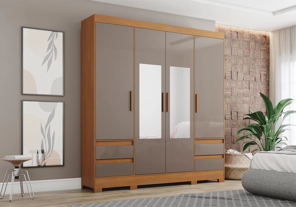Armoire 4 Portes 4 Tiroirs avec Miroir - Image 1