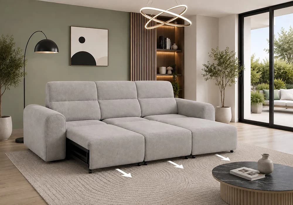 Canapé 3 Places avec Assise Coulissante Électrique DELI Gris Clair - Image 1