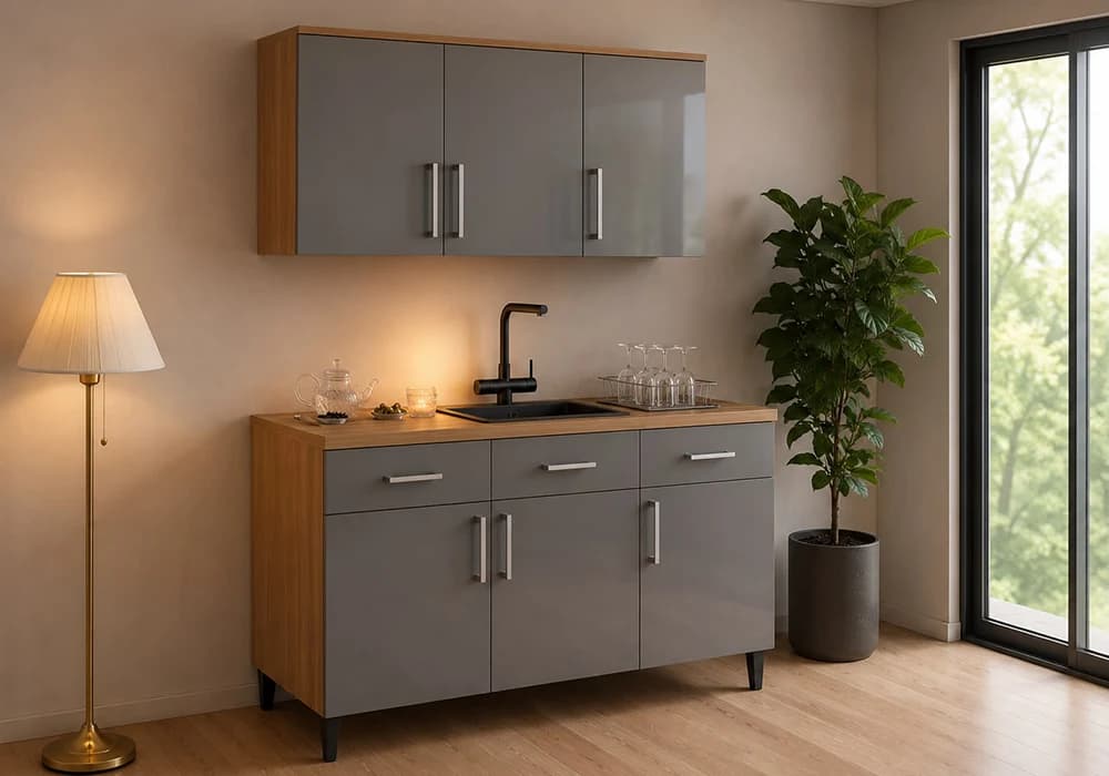 Meuble Bas 120 cm 3 Portes/ 3 Tiroirs Gris (COLLECTION SELENA) - Image 2