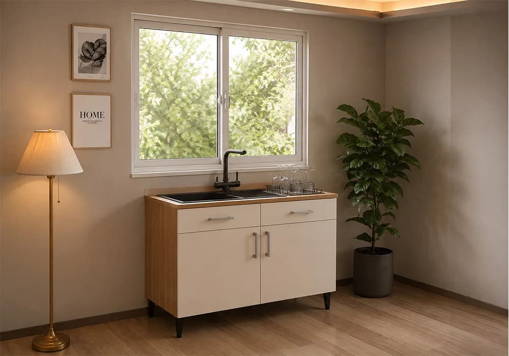 Meuble Bas Sous Evier 120 cm/ 2 Portes Beige (COLLECTION SELENA) - Image 1