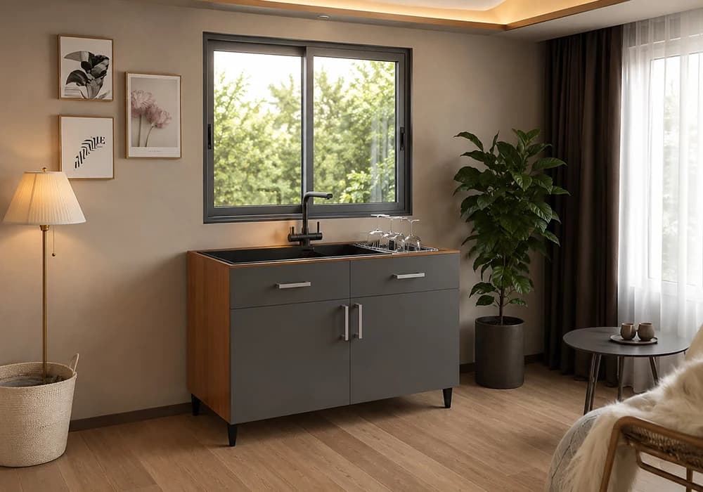 Meuble Bas Sous Évier 120 cm/ 2 Portes Gris (COLLECTION SELENA) - Image 1