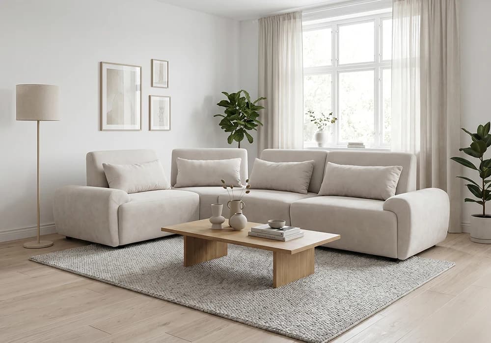 Salon D'Angle Modulable Avance/ Recule ANTHONY Beige - Image 1