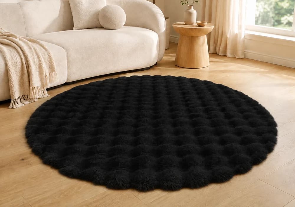 Tapis Vague Rond 160cm Noir - Image 1