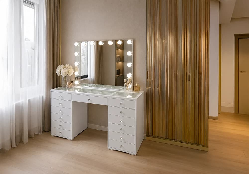 Coiffeuse BATRIA 13 Tiroirs Blanc avec Miroir - Image 1