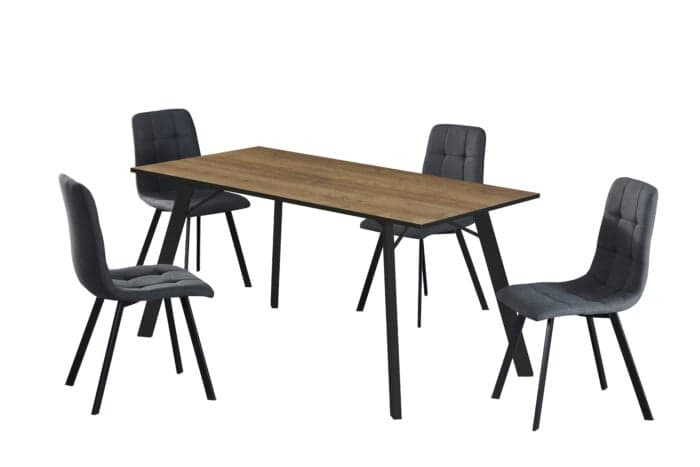 TABLE + 4 CHAISES - GRIS & BOIS