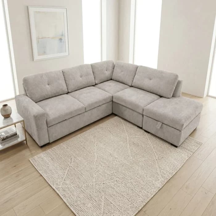 CANAPÉ D'ANGLE DROIT CONVERTIBLE AVEC COFFRE DE RANGEMENT - GRIS