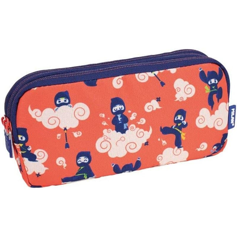 Trousse Fourre-Tout Triple Milan Ninjutsu Blue marine Rouge 20 x 11 x 6,5 cm