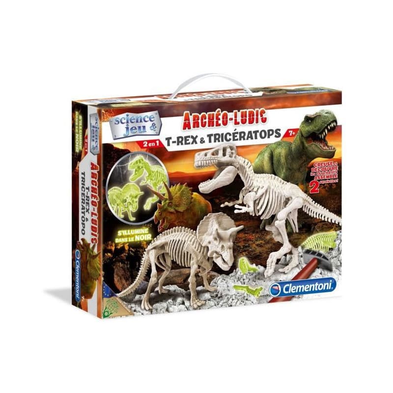 Dinosaure Clementoni Archéo Ludic - T-Rex & Triceratops Phosphorescent