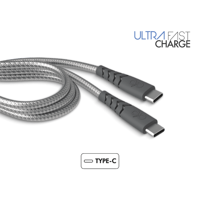 Câble Ultra-renforcé USB C/USB C 1,2m 3A Gris - Garanti à vie Force Po
