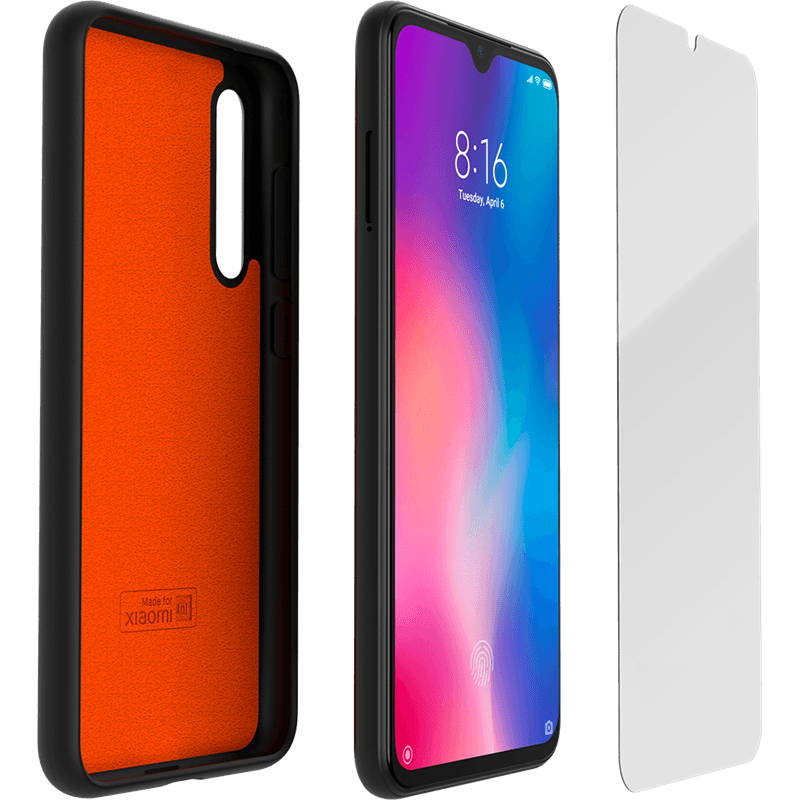 Pack Coque souple Noire intérieur Orange + Protège-écran en Verre trem