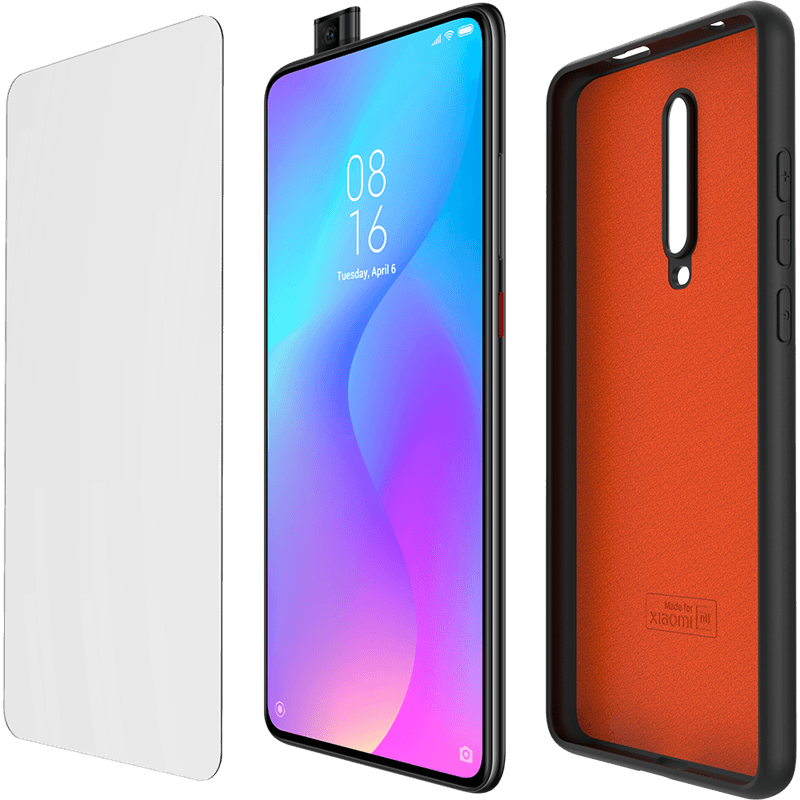 Pack Coque souple Noire intérieur Orange + Protège-écran en Verre trem