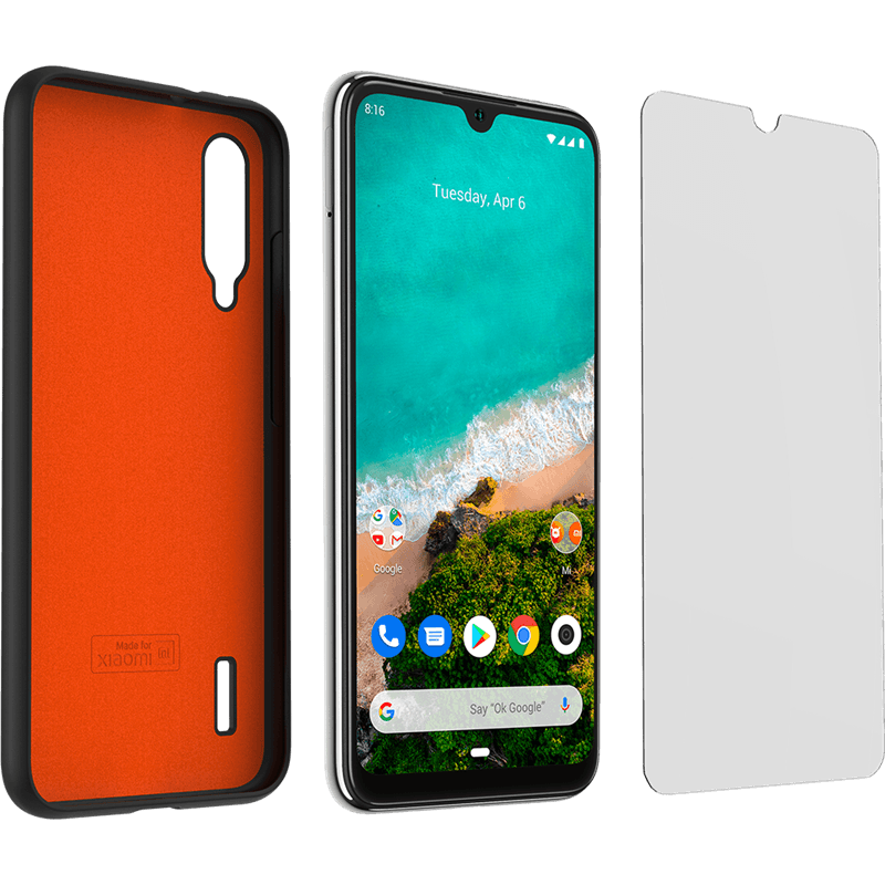 Pack Coque souple Noire intérieur Orange + Protège-écran en Verre trem