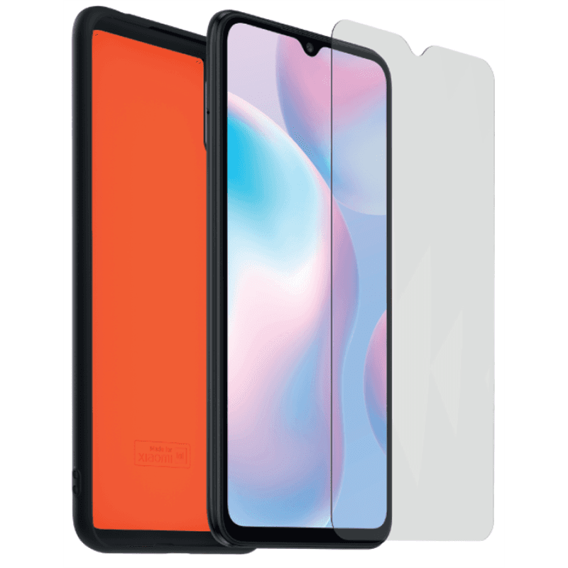 Pack Coque souple Noire intérieur Orange + Protège-écran en Verre trem