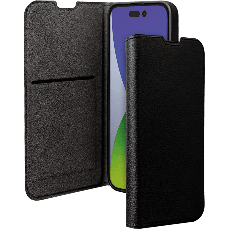 Etui Folio Wallet iPhone 14 Pro Support vidéo Noir - 65% Plastique rec