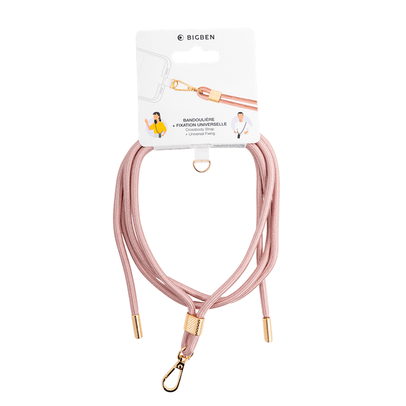 Bandoulière téléphone Universelle Cordon Rose avec détail gold Bigben